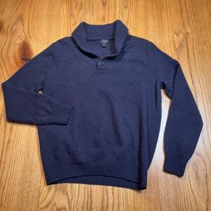 J. Crew Sweater Mens‎ Large Pullover Henley Cardigan 100% Lamb Wool Navy